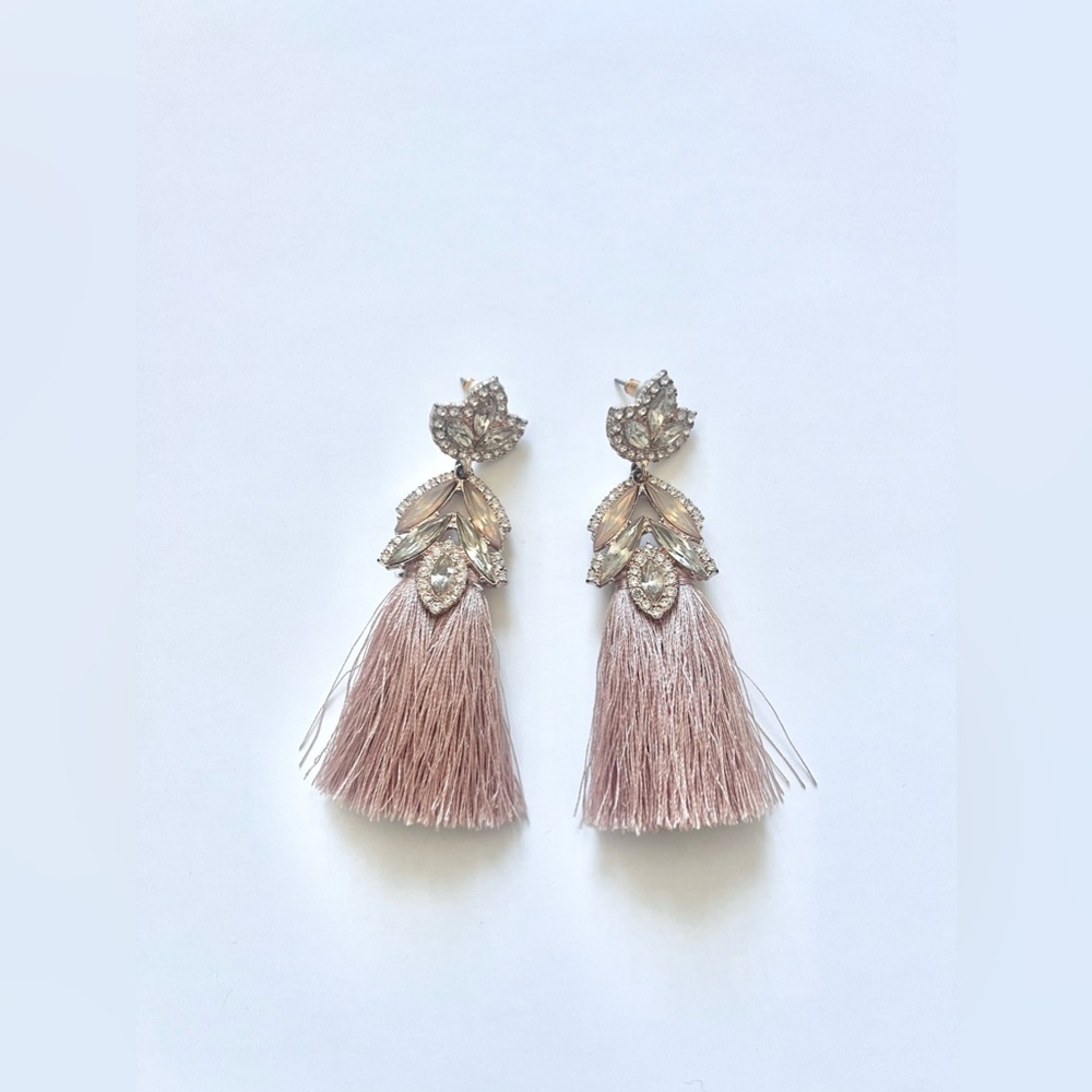 Forever 21 Blush Pink and Rose Gold Crystal Tassel Earrings